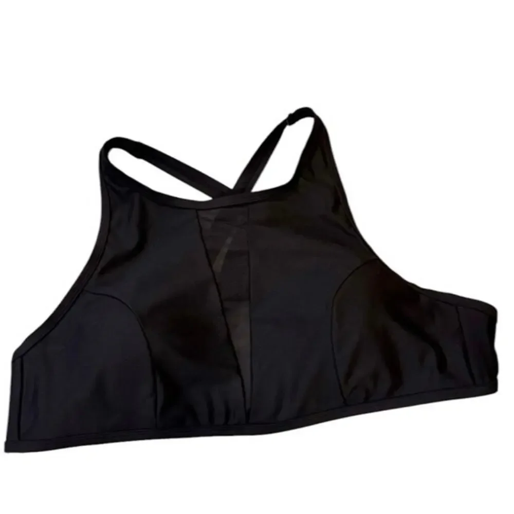 Time and Tru Women’s 1X Black High Neck Bikini Swim Top Mesh Inset NWT